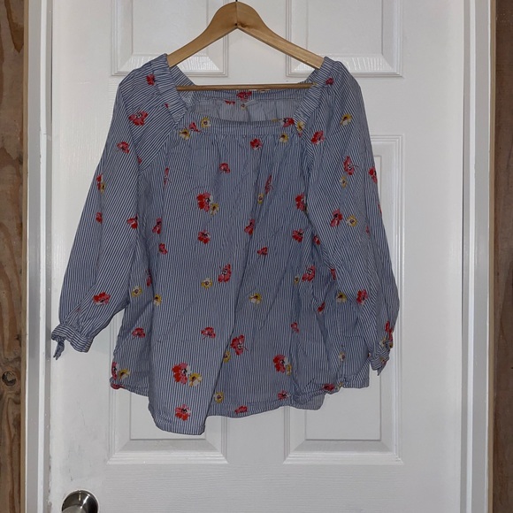 Old Navy Tops - Old Navy Blue Striped Square-Neck Floral Blouse